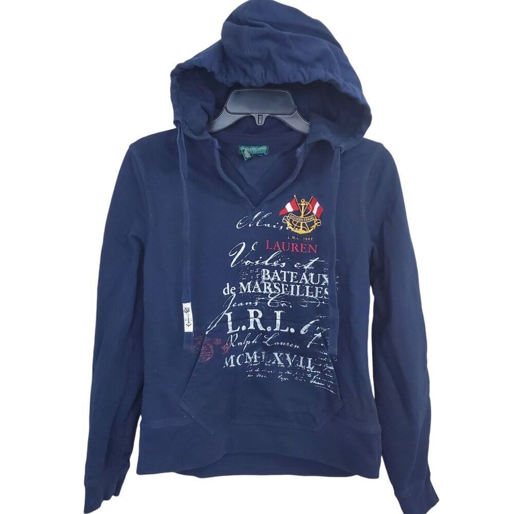 Ralph Lauren Jeans Hoodie Petite Small P/S‎ Nautical Pullover Sweatshirt Pocket
